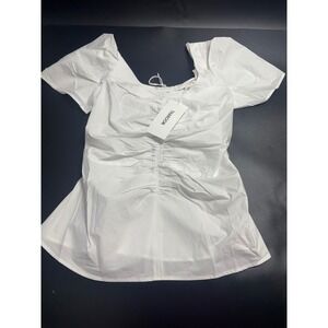 Thakoon NEW Ruched Open‎ Back Keyhole Top in White Size 4
